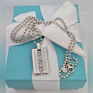 Tiffany & Co. Vintage Atlas Dog Tag Bar Pendant 20" Necklace